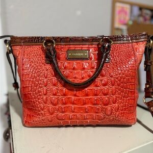 Brahmin Mini Arno satchel in orange croc-embossed leather